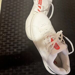 On White and Red Sneakers